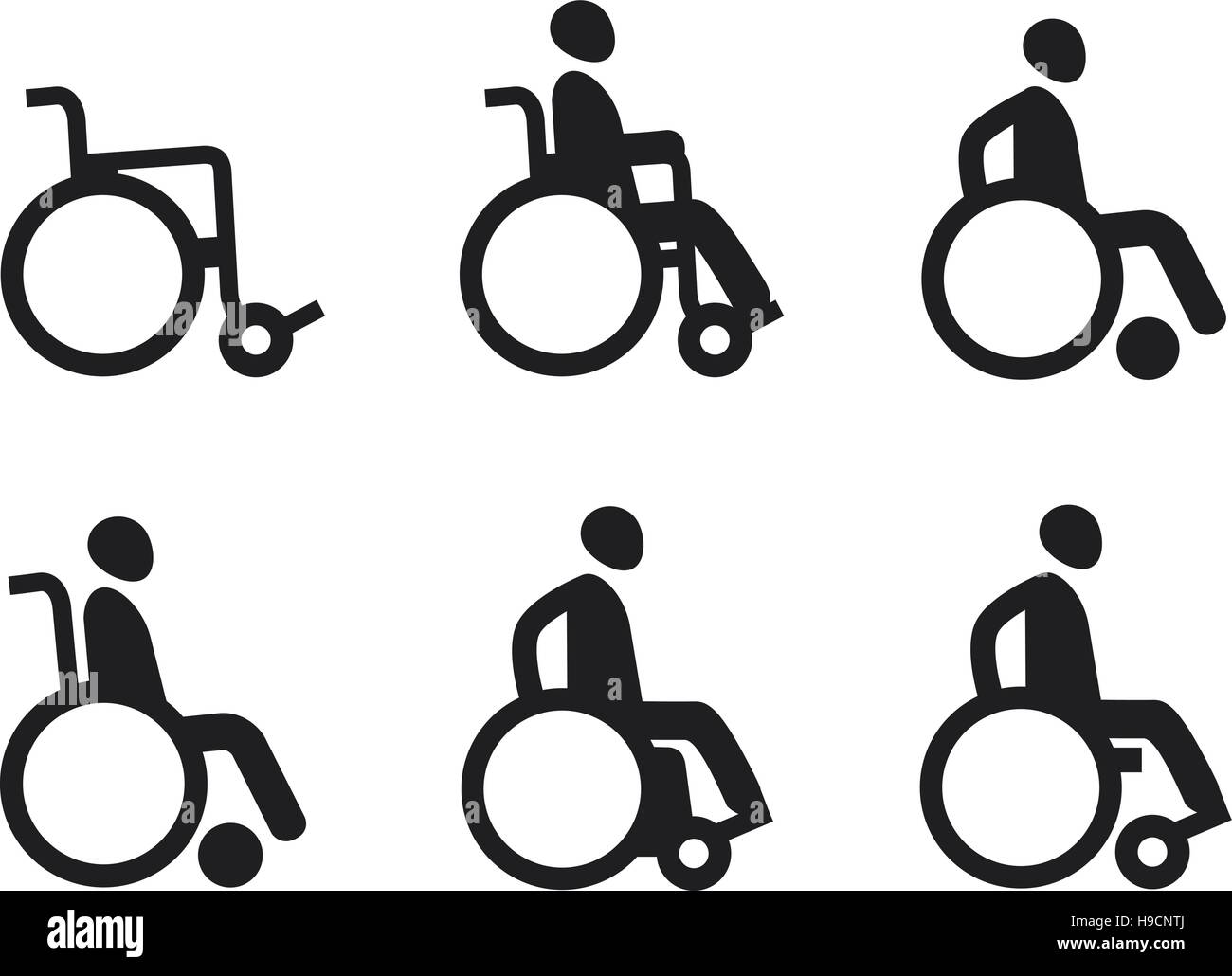 Sedia a rotelle o disabili non valido. Imposta icona. Simbolo del vettore Illustrazione Vettoriale