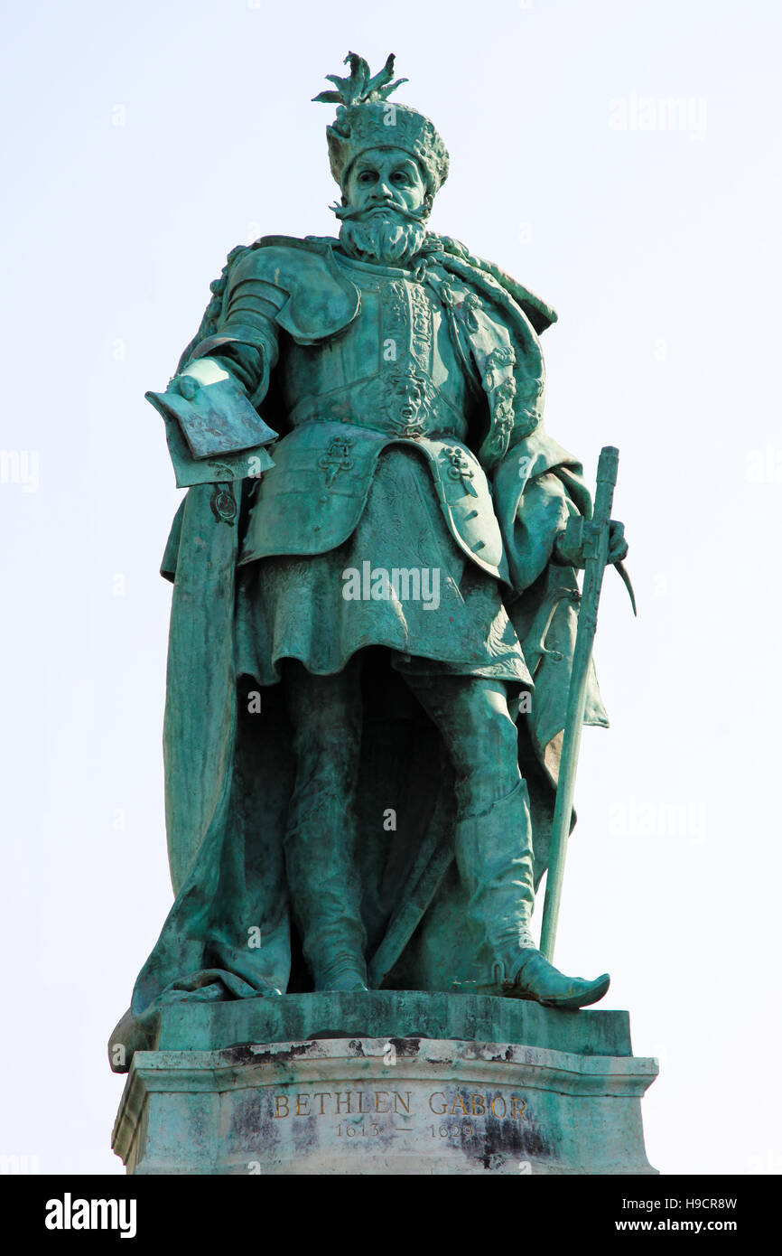 Statua di Gabriel Bethlen (de Iktar) (1580 - 1629), un protestante uncrowned re di Ungheria che ha portato ad una insurrezione contro la Casa degli Asburgo in ro Foto Stock