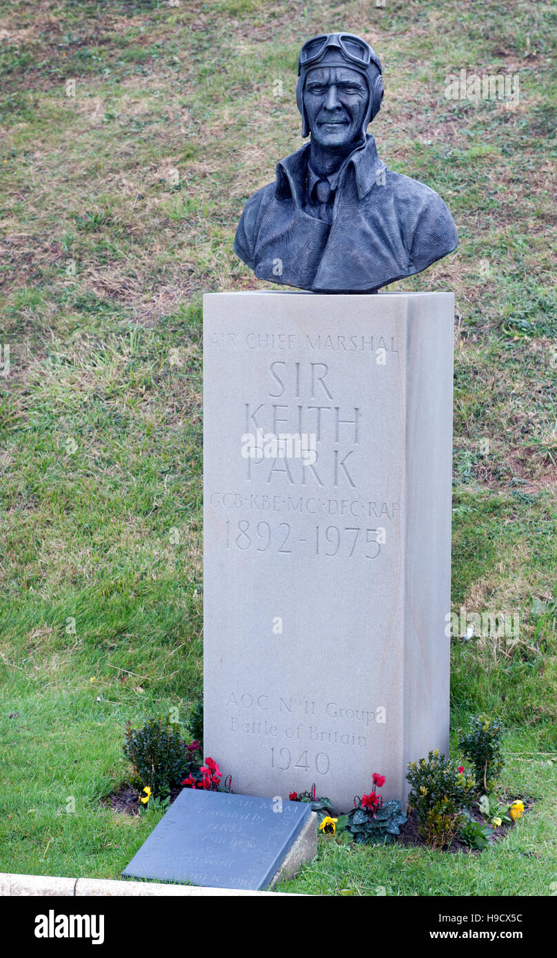La Battaglia di Bretagna Memorial a Capel-le-Ferne, Folkestone. Sir Keith Park Memorial. Foto Stock