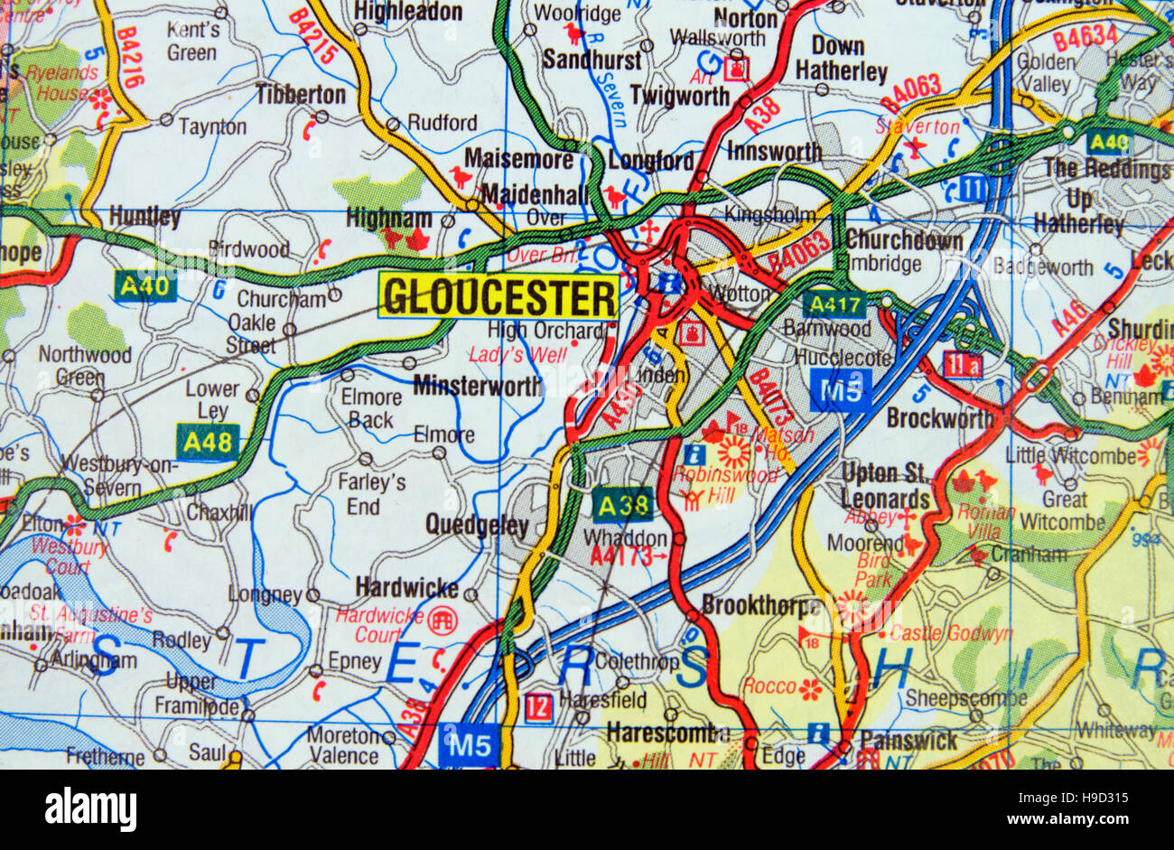 La mappa stradale di Gloucester, Inghilterra. Foto Stock