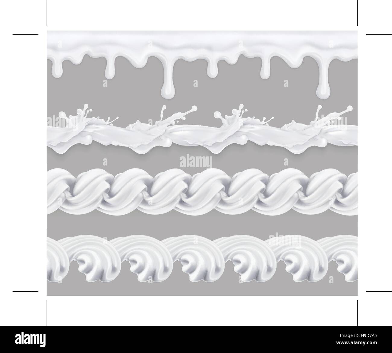 Latte, panna montata, dolce smalto. Modello senza giunture. Elementi di grafica vettoriale, set mesh Illustrazione Vettoriale