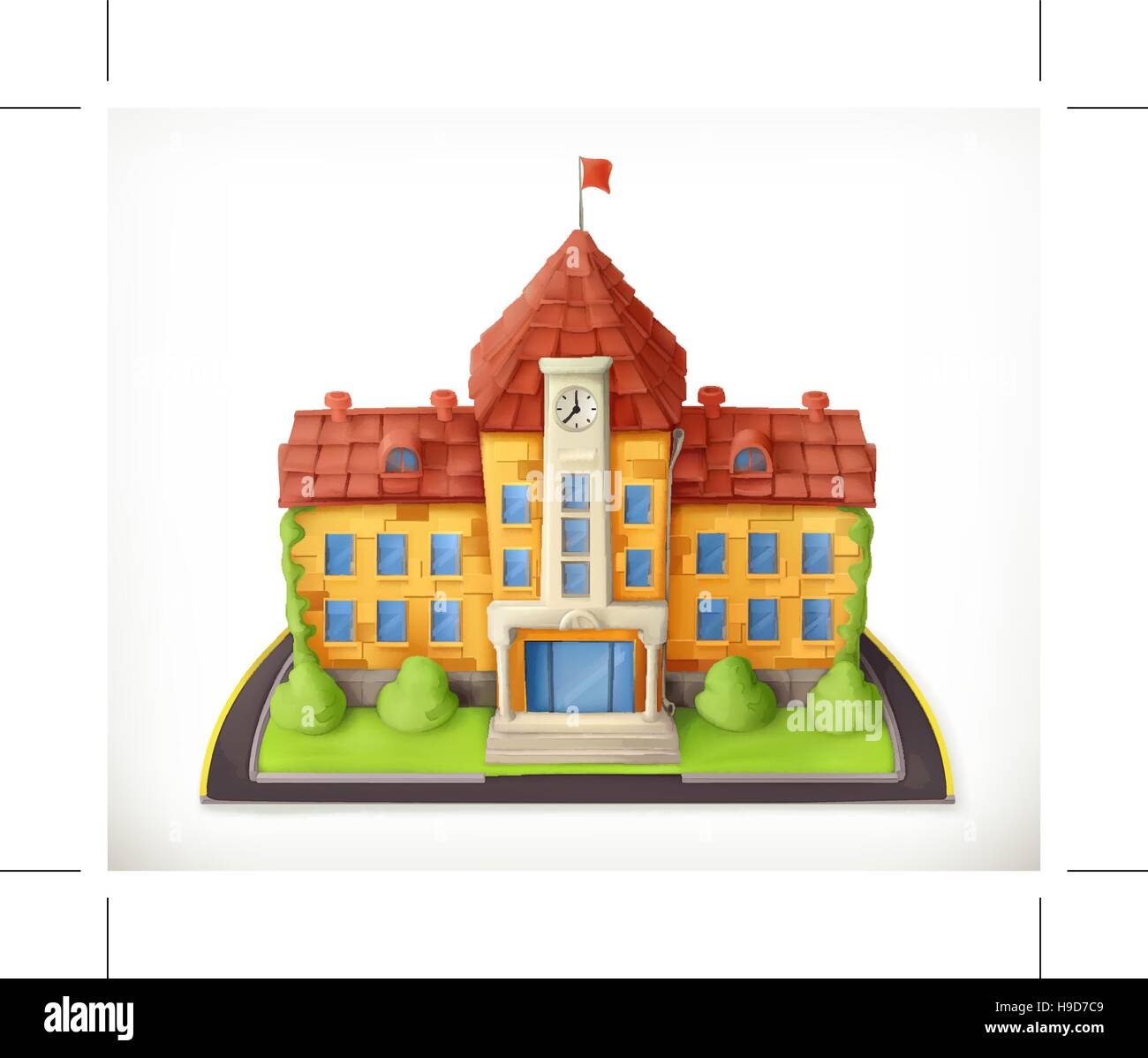 Edificio scolastico, cartoon grafica vettoriale, mesh Illustrazione Vettoriale