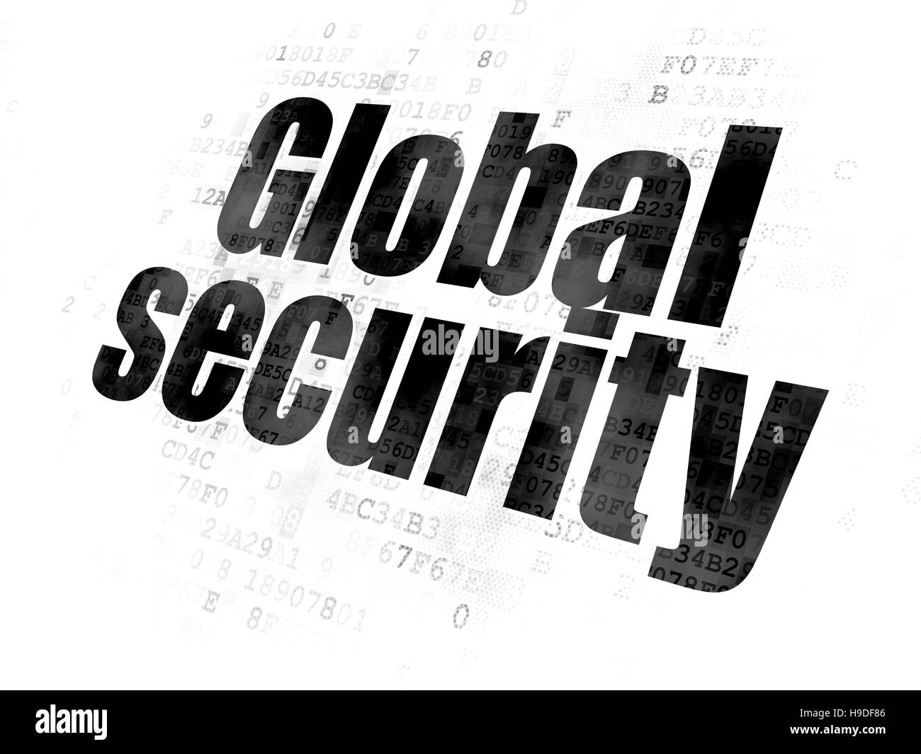 Il concetto di privacy: la sicurezza globale su sfondo digitale Foto Stock