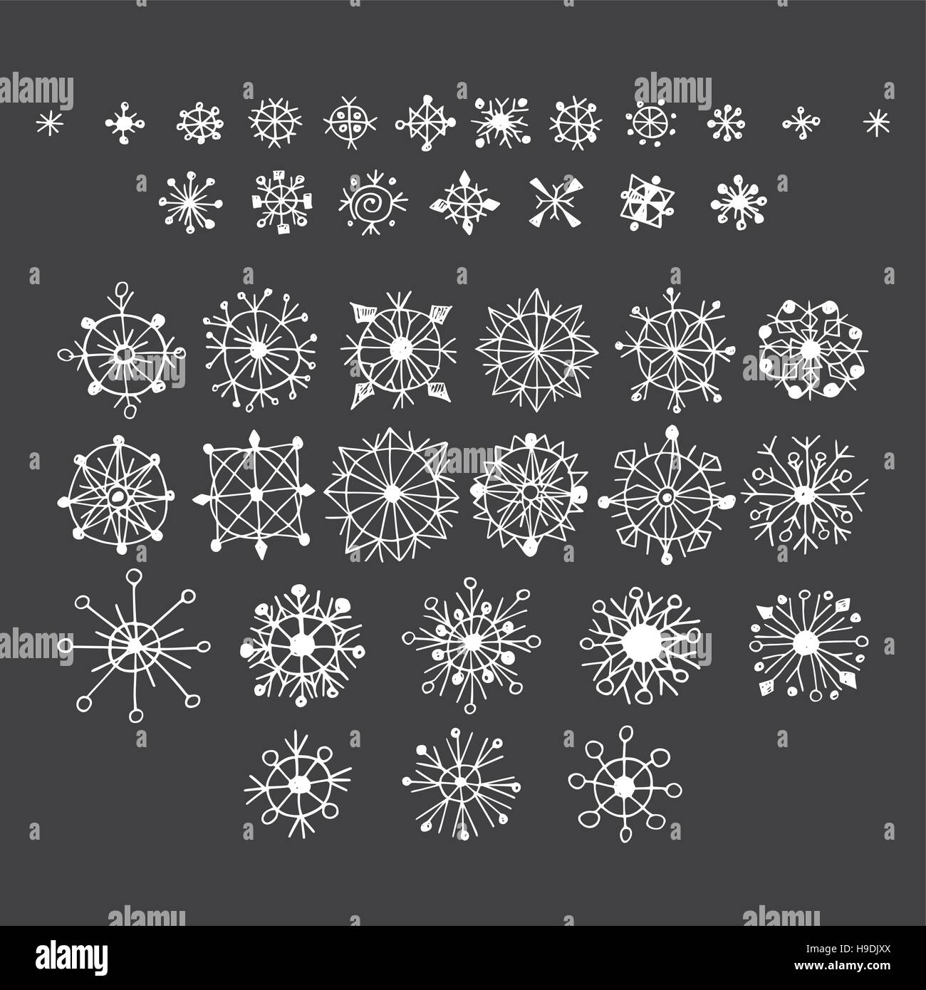 Mano- disegnata insieme a fiocchi di neve Illustrazione Vettoriale