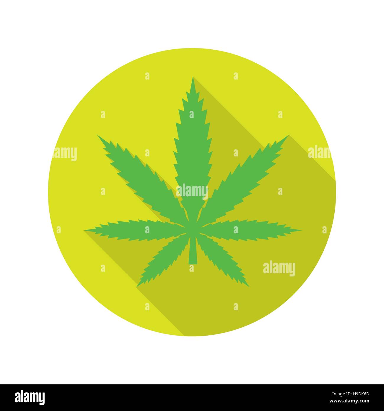 Verde foglia di marijuana icona Vettore, design piatto lunga ombra nella vibrante cerchio verde Illustrazione Vettoriale