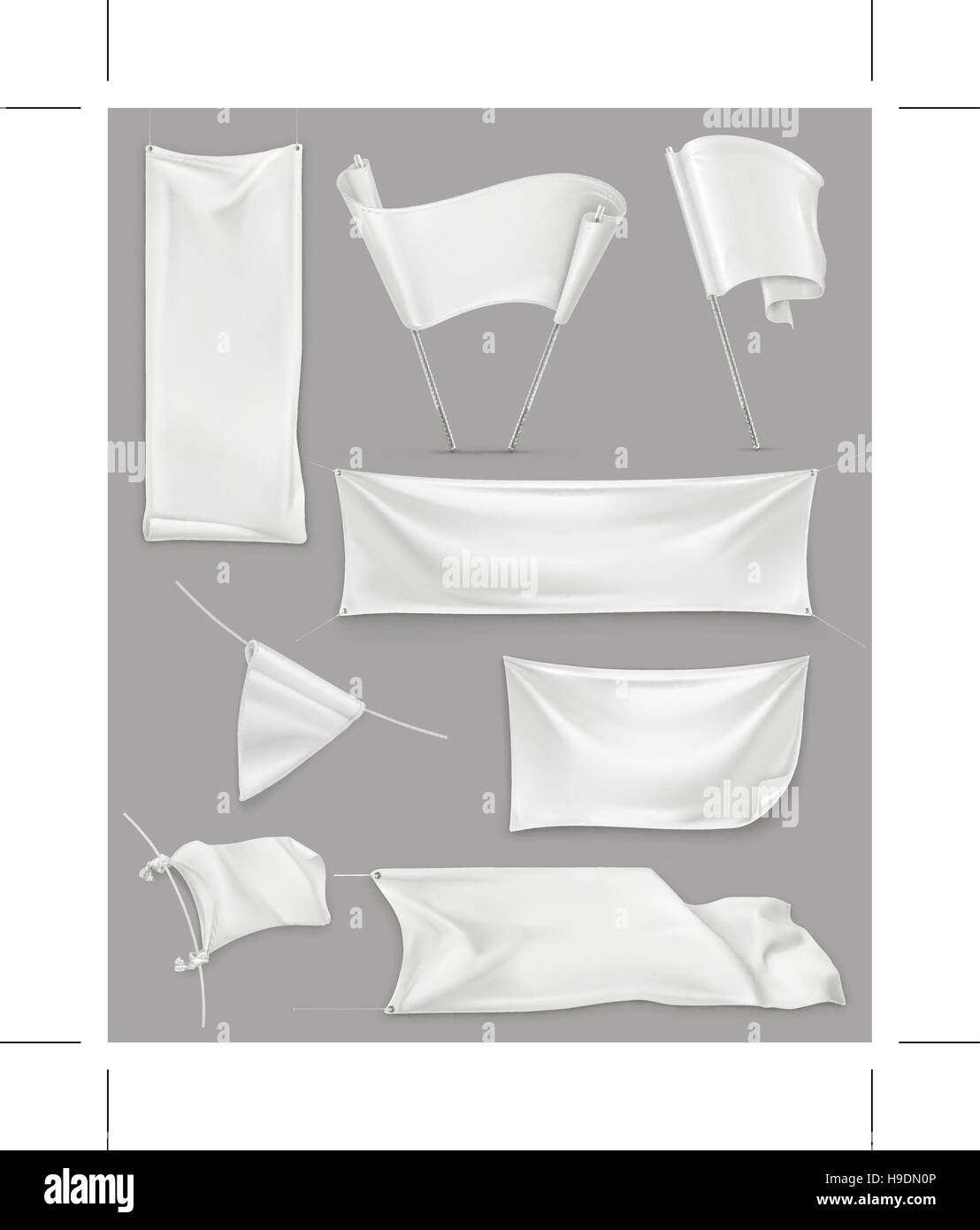 Banner bianco e bandiere, illustrazione mesh, set di vettore mockup Illustrazione Vettoriale Banner bianco e bandiere, illustrazione mesh, set di vettore mockup Illustrazione Vettoriale