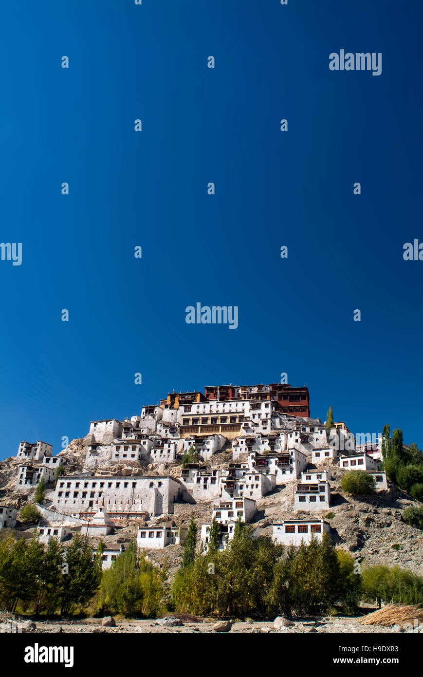 Thiksey Gompa, o monastero, il più grande del Ladakh che assomiglia strettamente al palazzo del Potala a Lhasa. Foto Stock