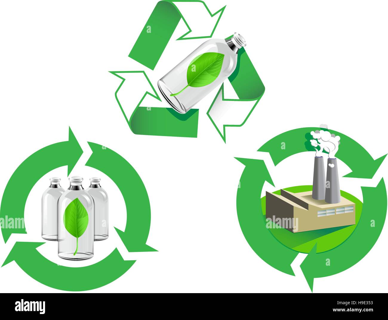Tre icone relative alle energie rinnovabili o salvare l'ambiente attraverso il riciclaggio Illustrazione Vettoriale