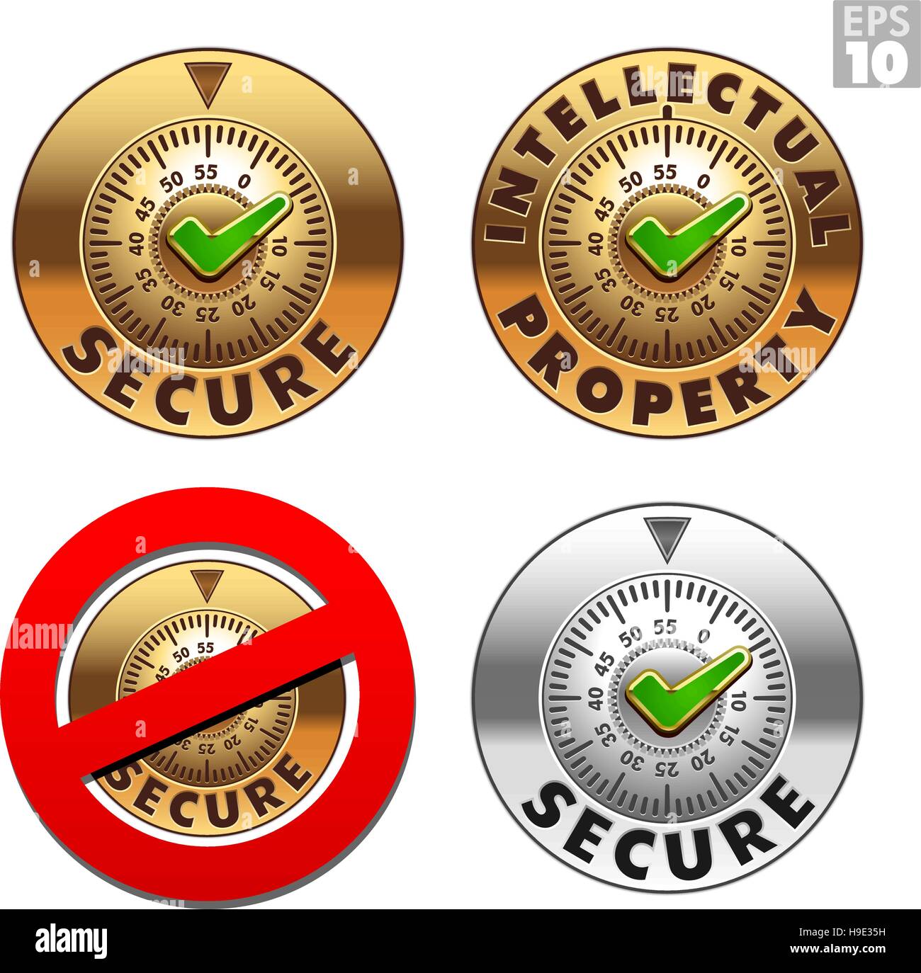 Sicuro e proprietà intellettuale di sicuro, bloccato non fissato vault icone Illustrazione Vettoriale