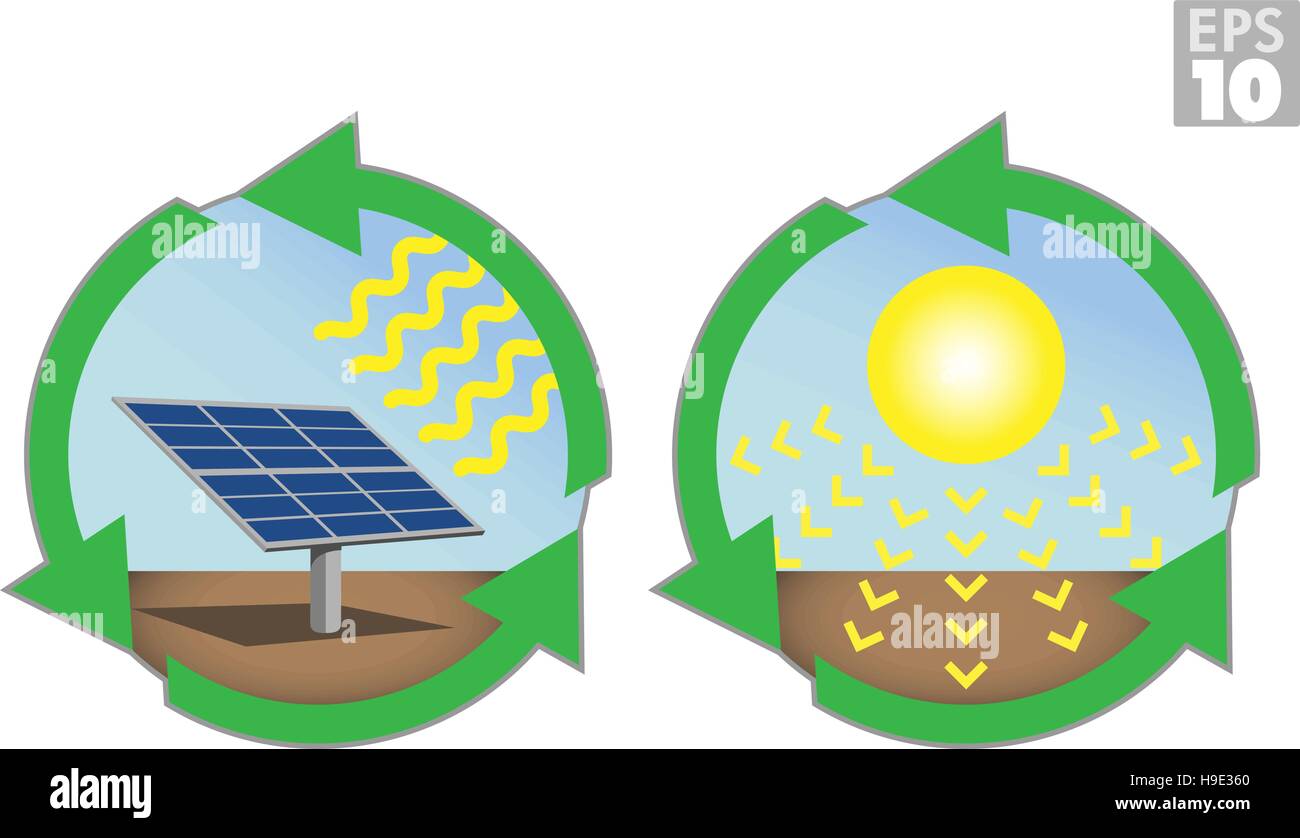 Energia solare, pannelli solari, energia pulita Illustrazione Vettoriale