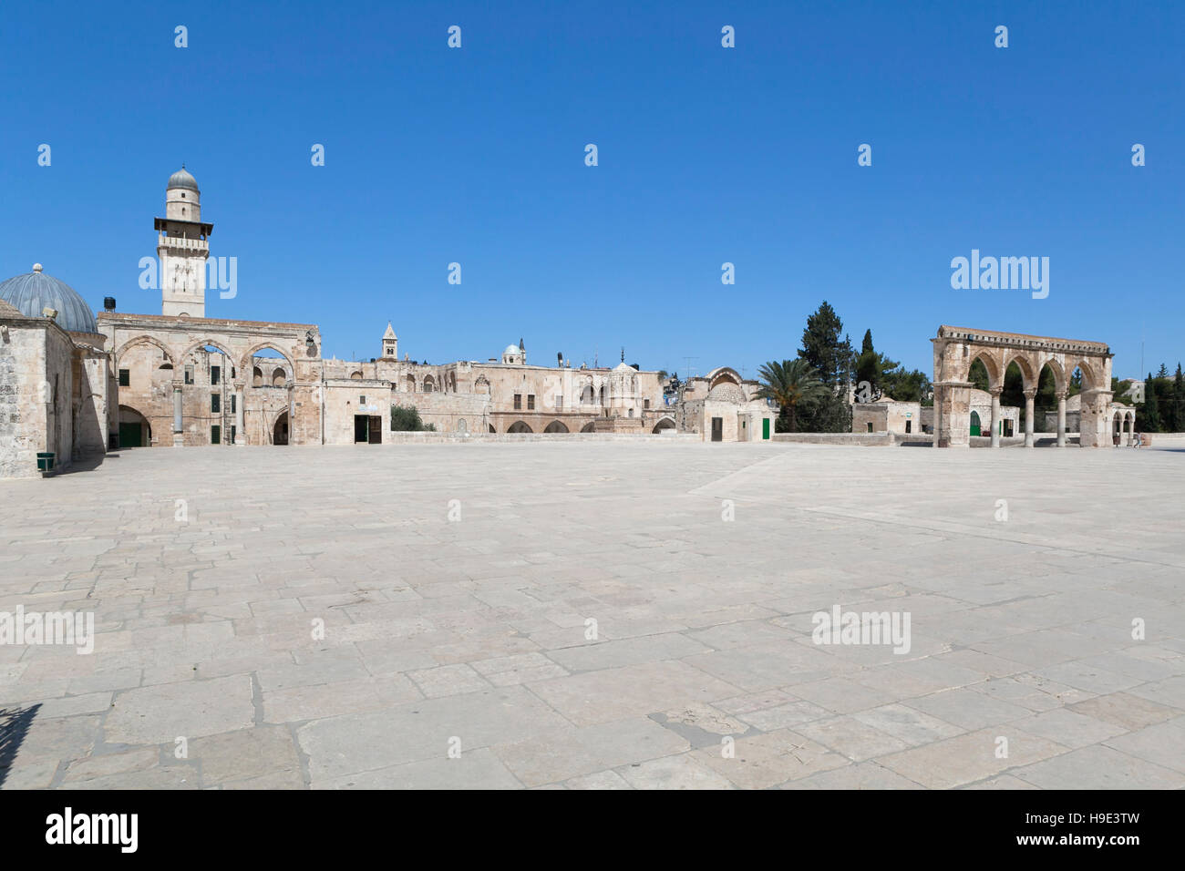 Haram esh Sharif, il minareto della donna moschea vista dal monte del tempio composto, Gerusalemme, Palestina Foto Stock