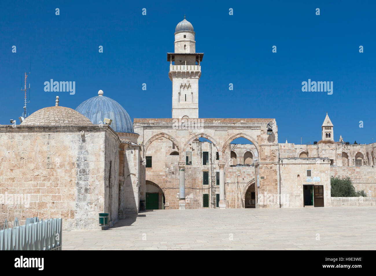 Haram esh Sharif, il minareto della donna moschea vista dal monte del tempio composto, Gerusalemme, Palestina Foto Stock