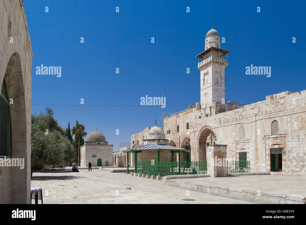 Haram esh Sharif, il minareto della donna moschea vista dal monte del tempio composto, Gerusalemme, Palestina Foto Stock