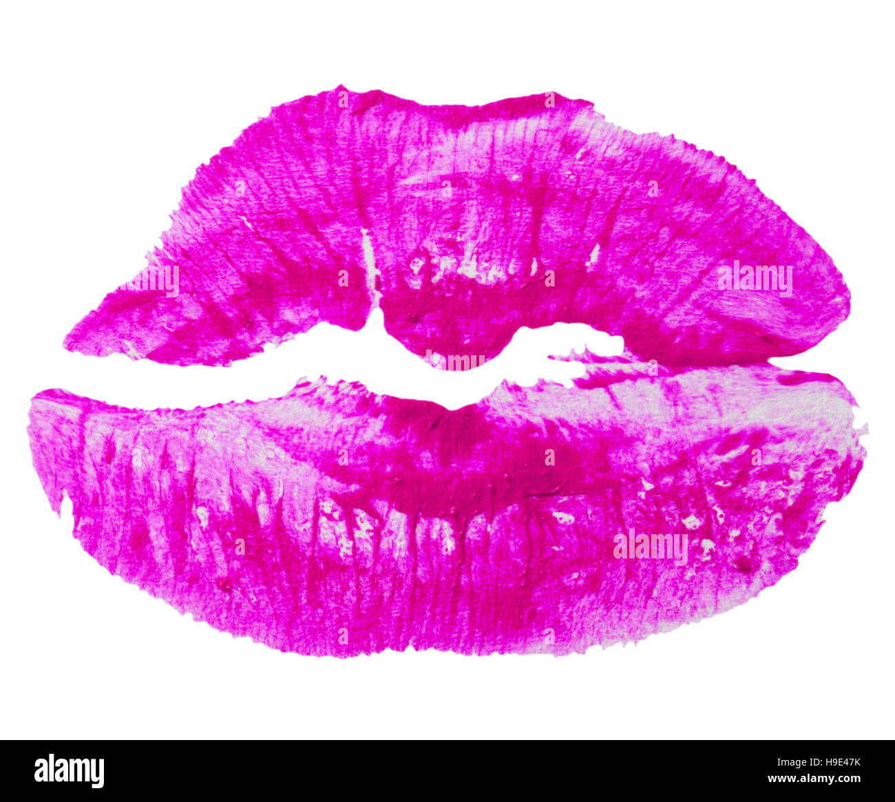 Rosa scuro labbra imprint isolati su sfondo bianco. Foto Stock
