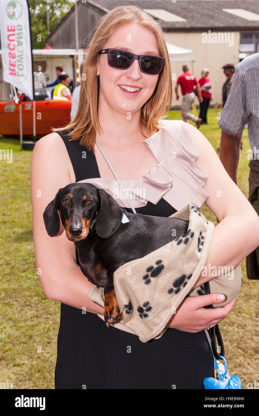 Una ragazza con il suo cane al Royal Norfolk Visualizza nel Showground , , Norwich Norfolk , Inghilterra , Inghilterra , Regno Unito Foto Stock