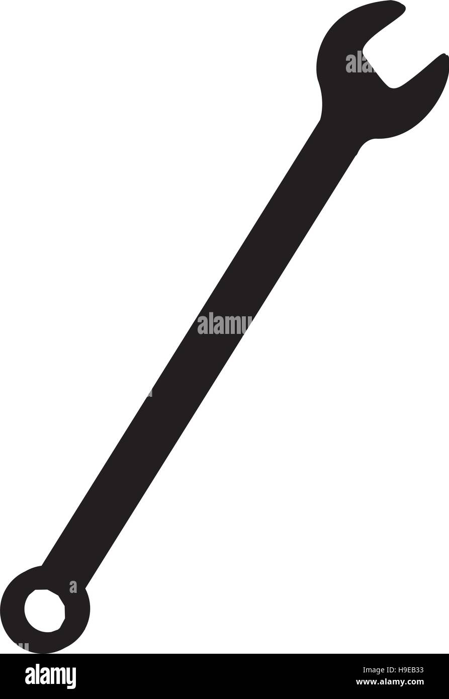 Nero icona a forma di chiave inglese isolato su sfondo bianco Illustrazione Vettoriale