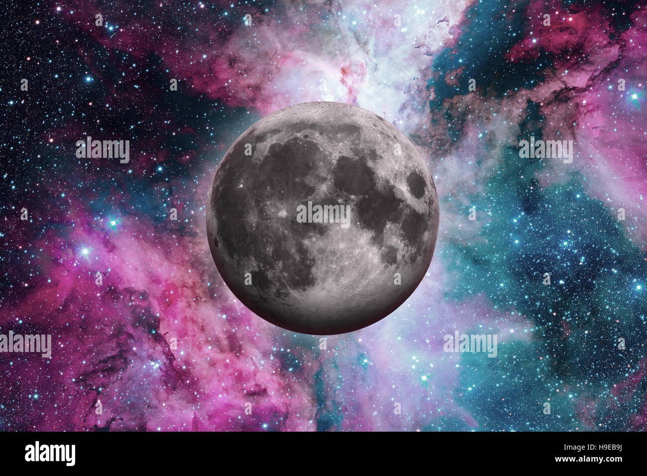 Le masse luna. Lo spazio esterno dello sfondo. Foto Stock