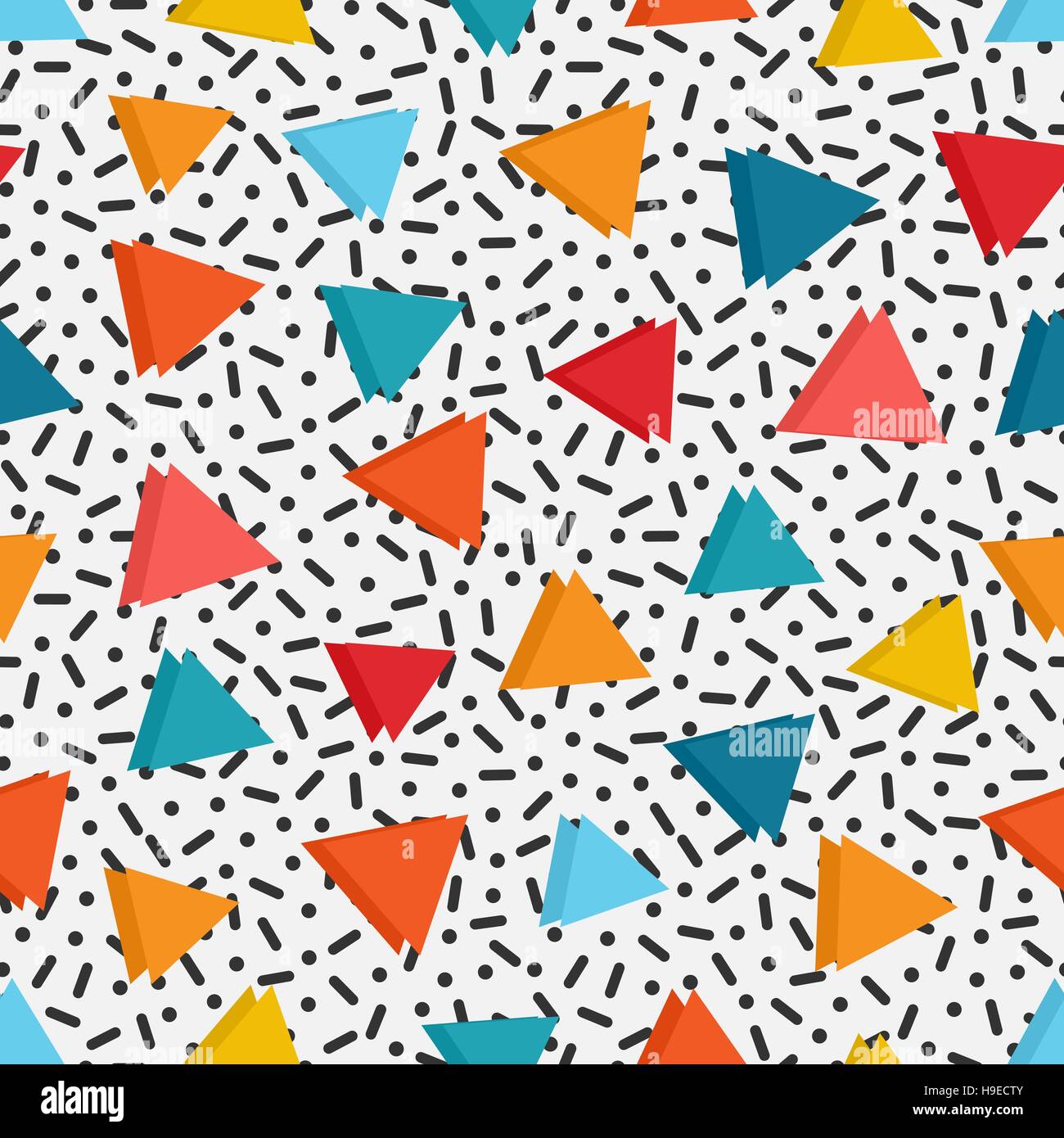Luminose triangoli colorati in bianco sullo sfondo nero con linee e punti. seamless pattern. illustrazione vettoriale EPS - 8 Illustrazione Vettoriale