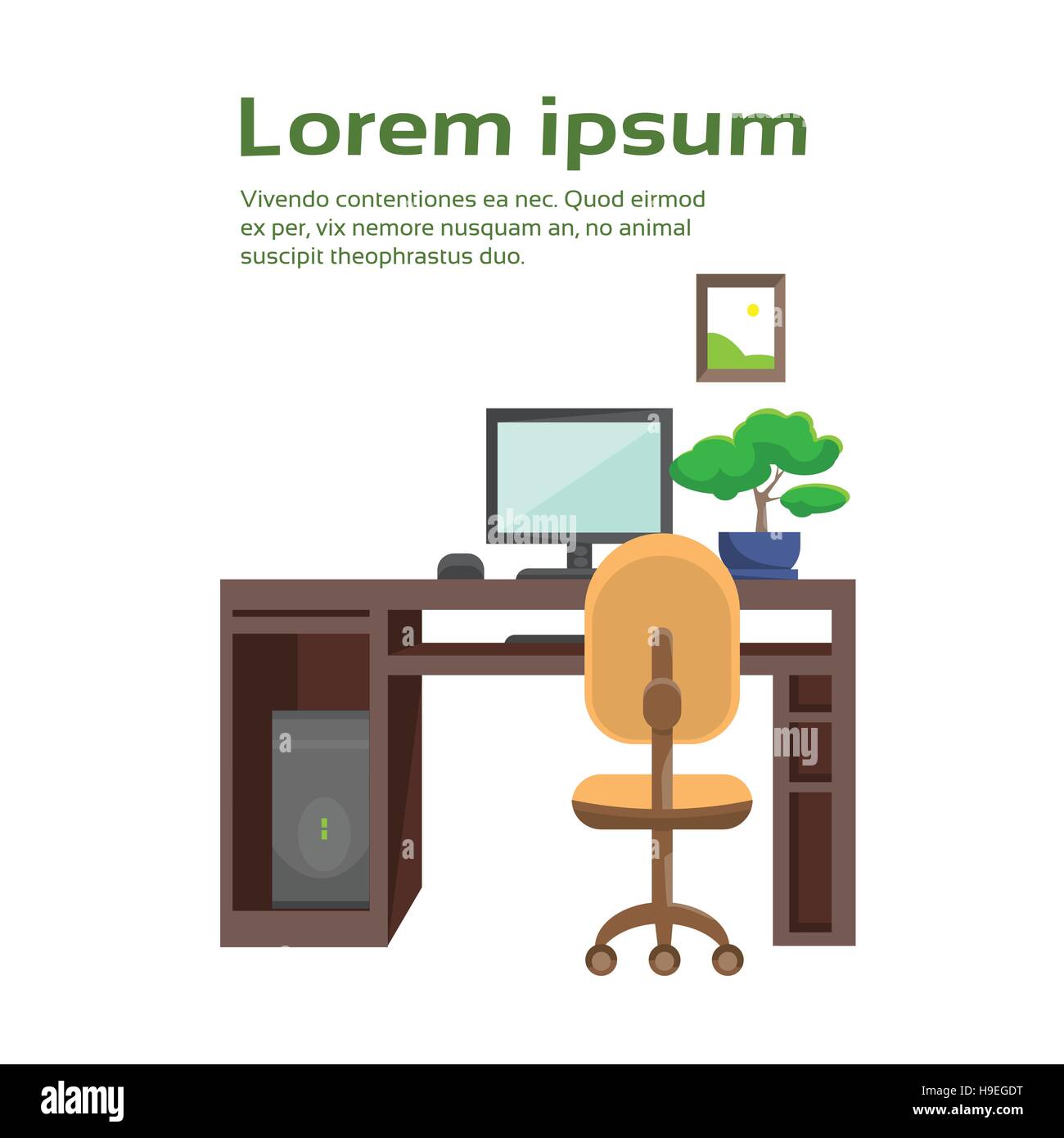 Vuoto Scrivania sul posto di lavoro Area di lavoro interno ufficio n. persone Illustrazione Vettoriale