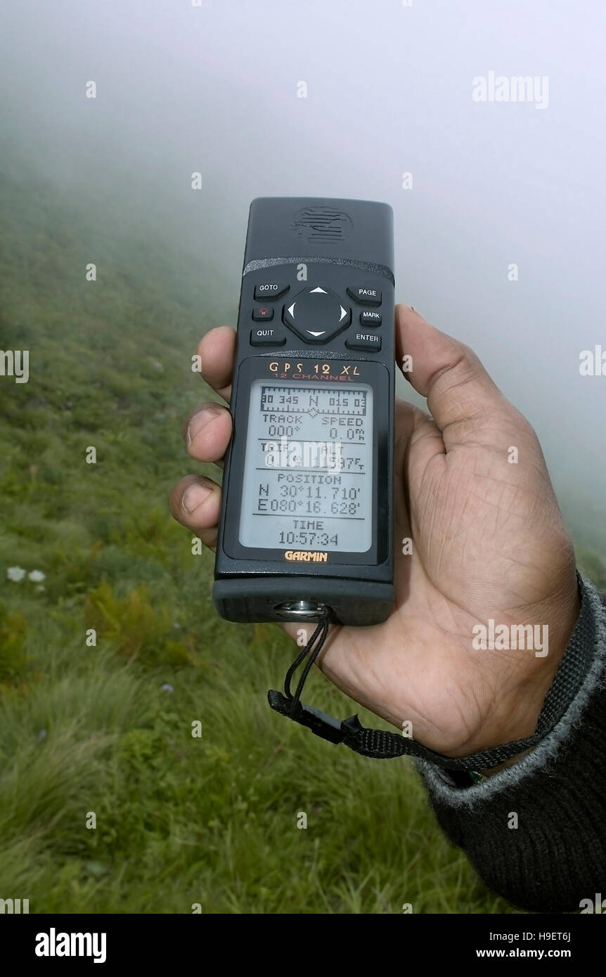 Le coordinate GPS del Himalaya. Foto Stock