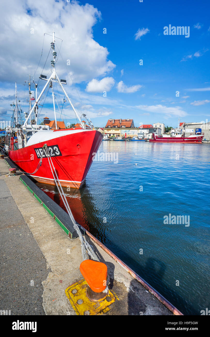 Polonia, Pomerania, penisola di Hel, vista del porto marittimo di Hel Foto Stock
