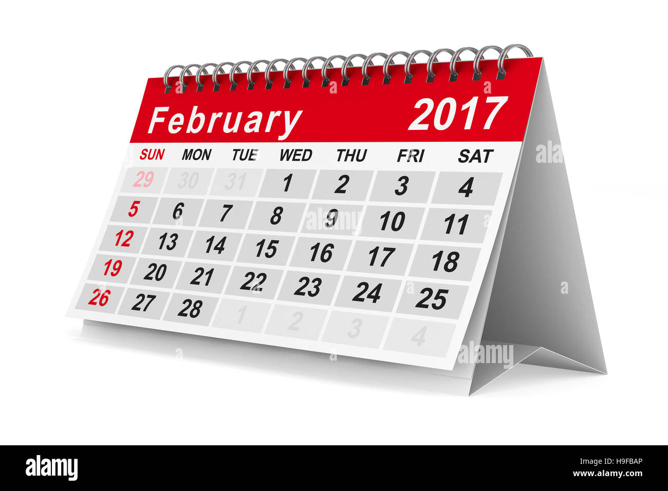 2017 anno calendario. Febbraio. Isolato immagine 3D Foto Stock