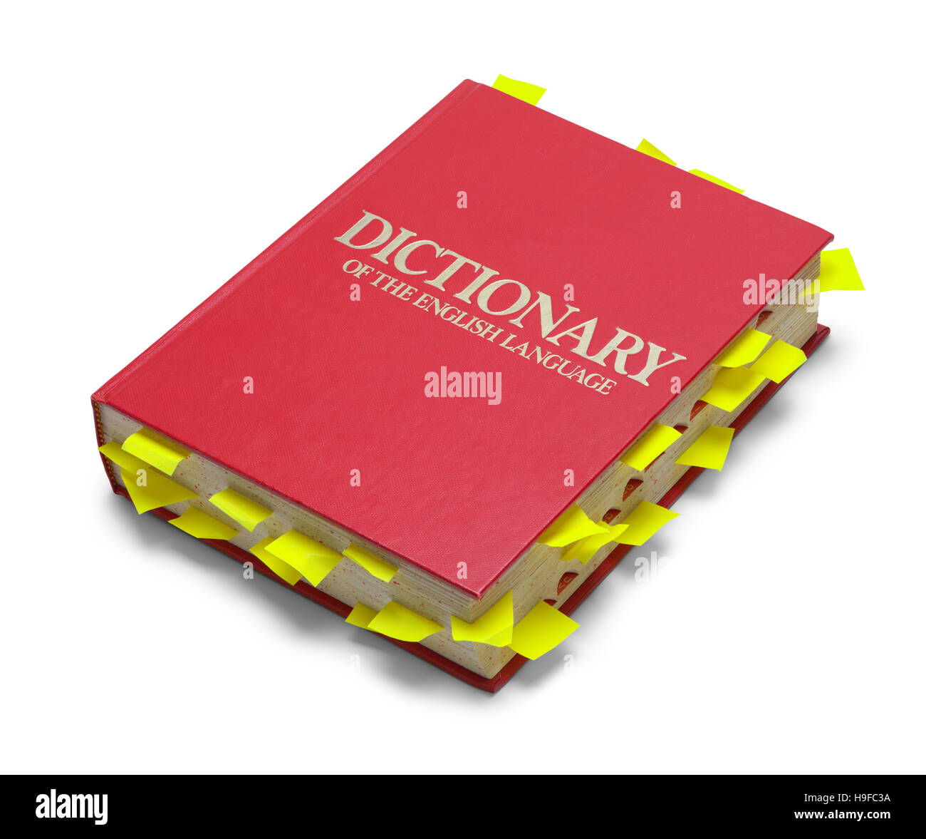 Red dictionery con note isolati su sfondo bianco. Foto Stock