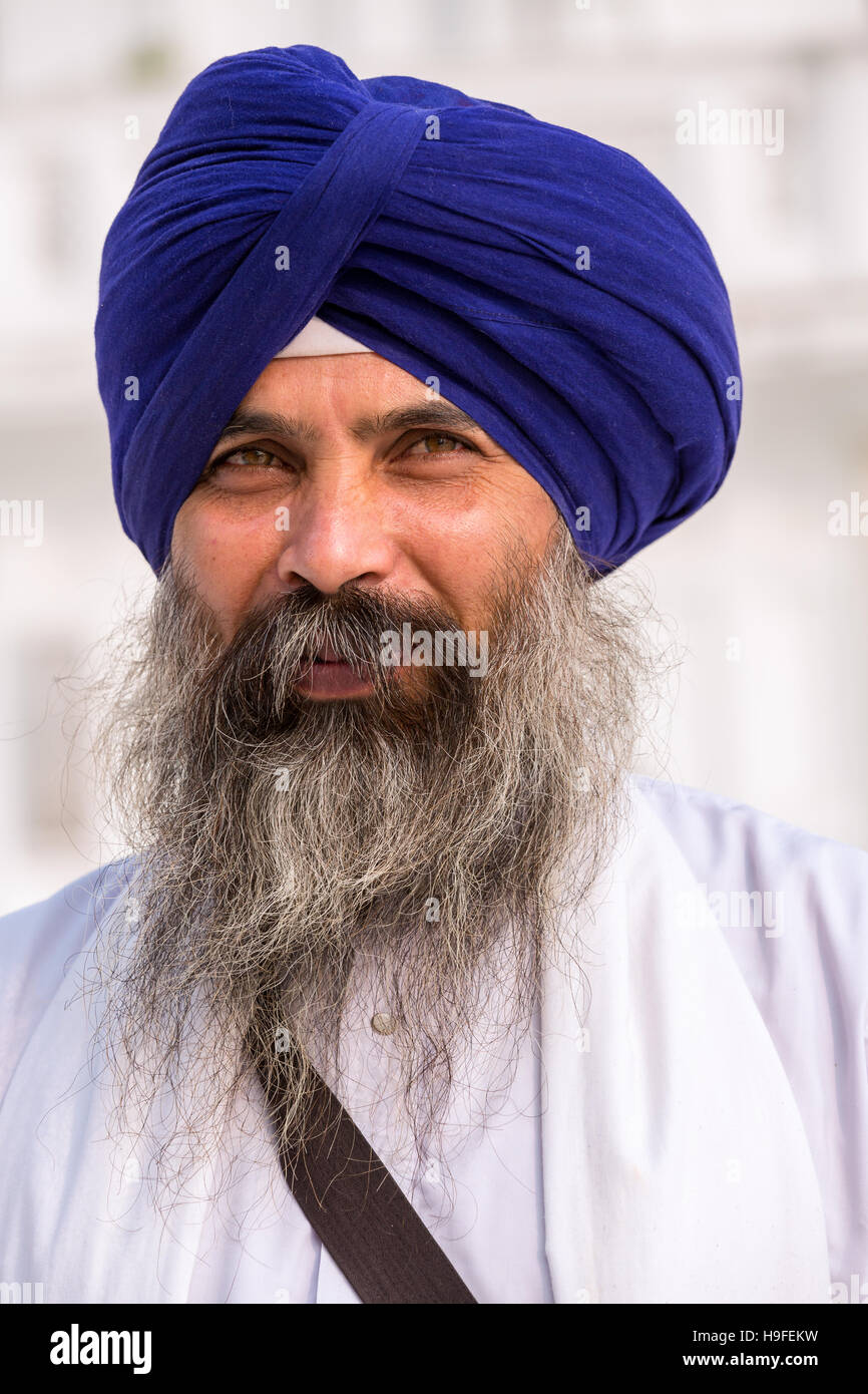 Ritratto di pellegrino Sikh, Amritsar Punjab, India Foto Stock