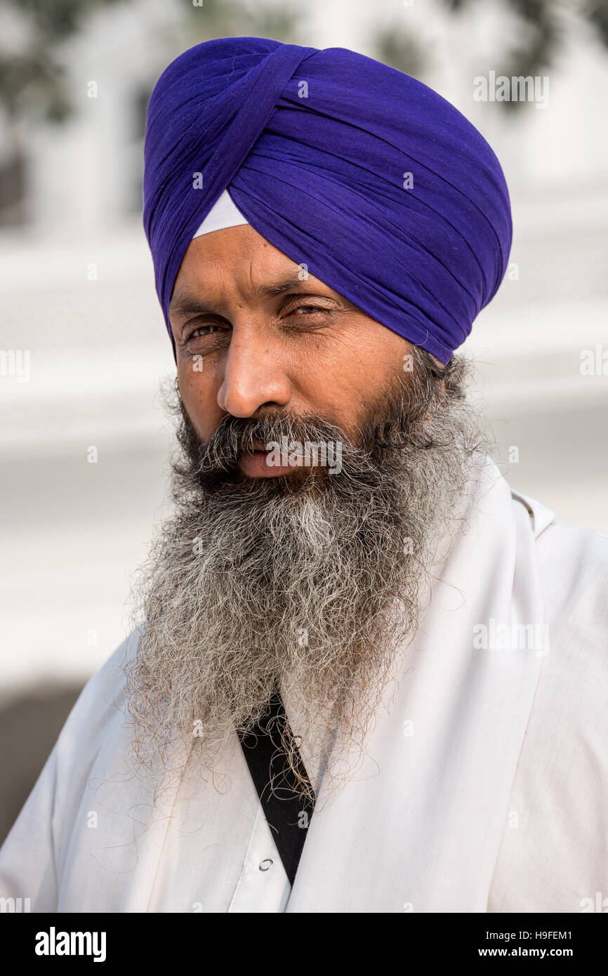 Ritratto di pellegrino Sikh, Amritsar Punjab, India Foto Stock