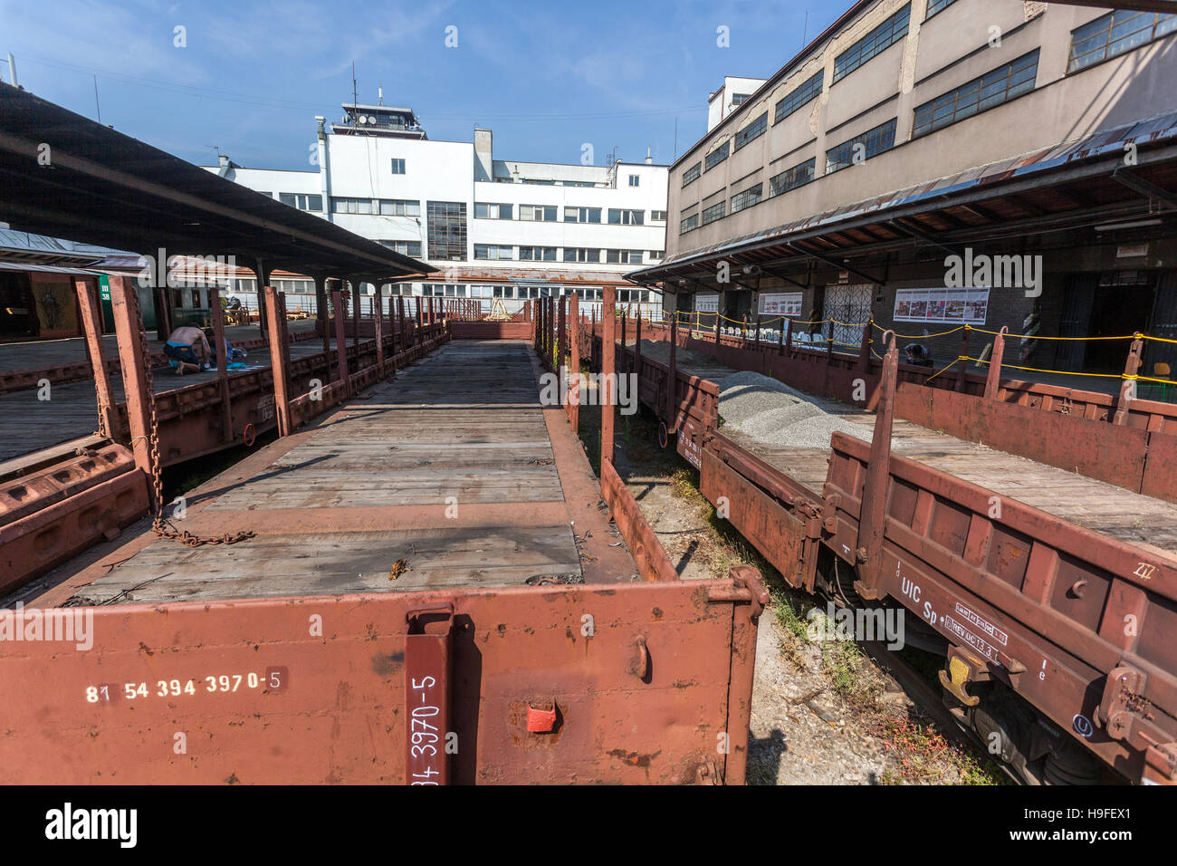 Nakladove nadrazi Zizkov, cargo ex stazione ferroviaria, Praga, Repubblica Ceca, Europa Foto Stock