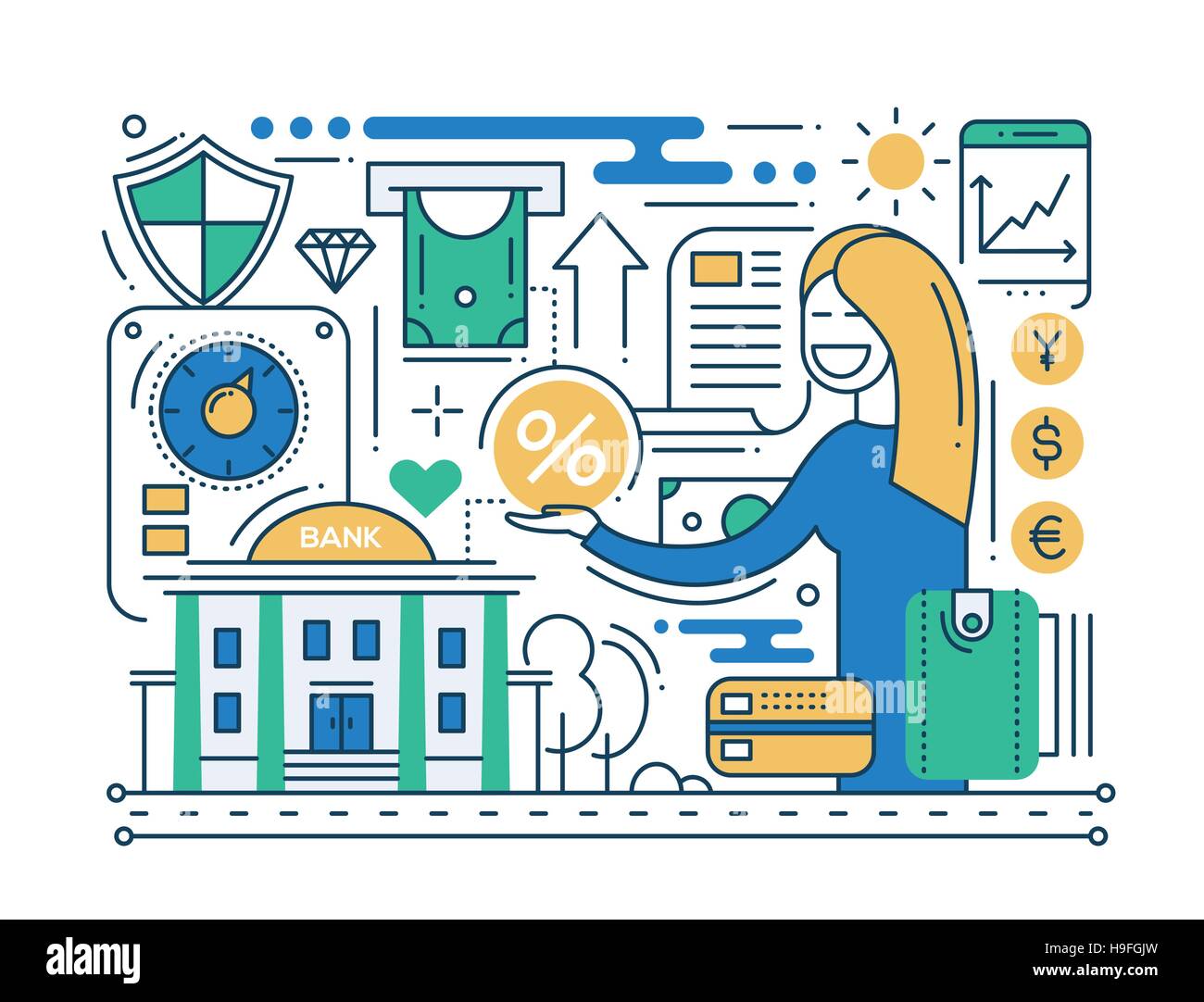 Servizi bancari - linea di composizione di design Illustrazione Vettoriale