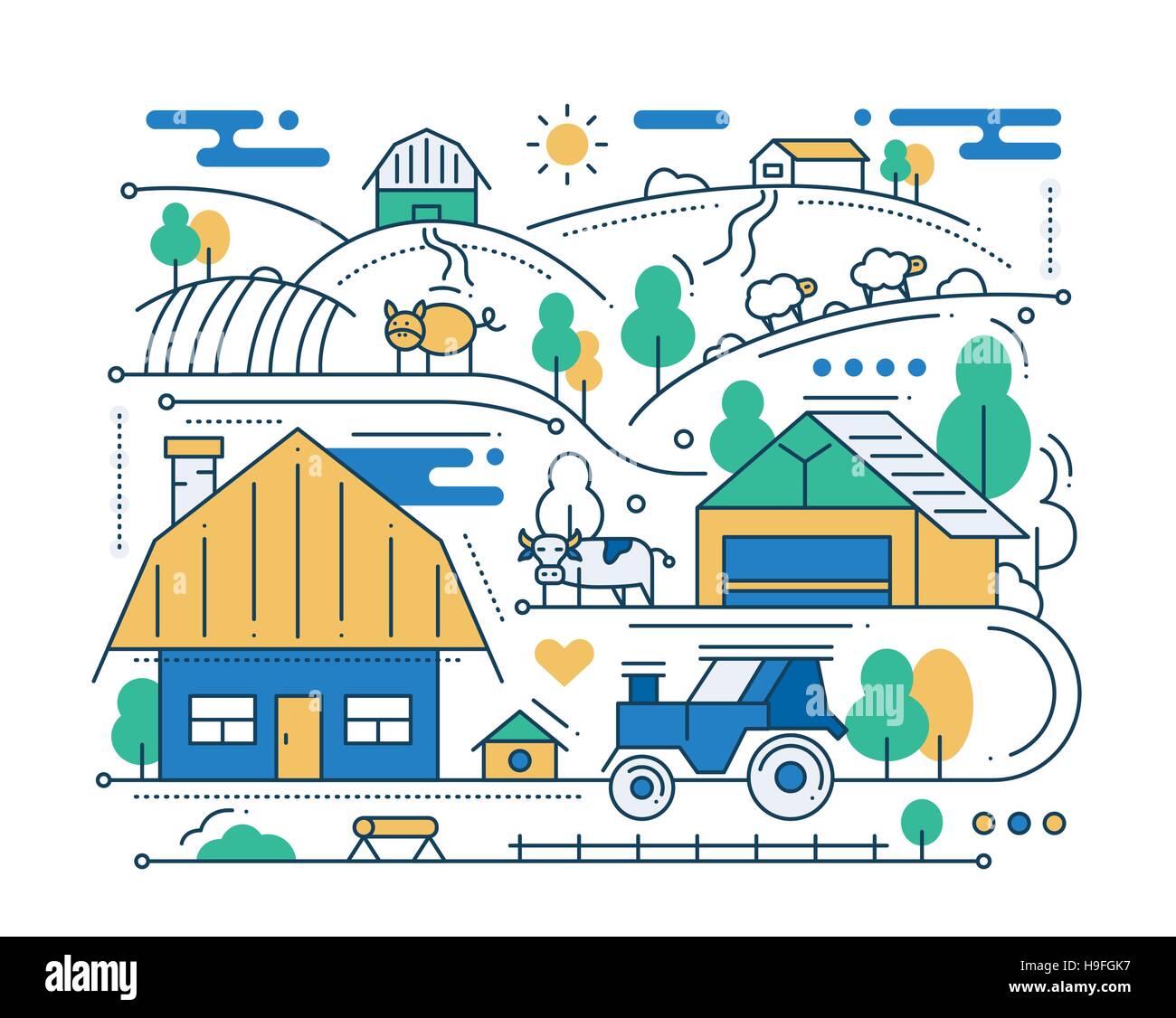 Farm - linea di composizione di design Illustrazione Vettoriale