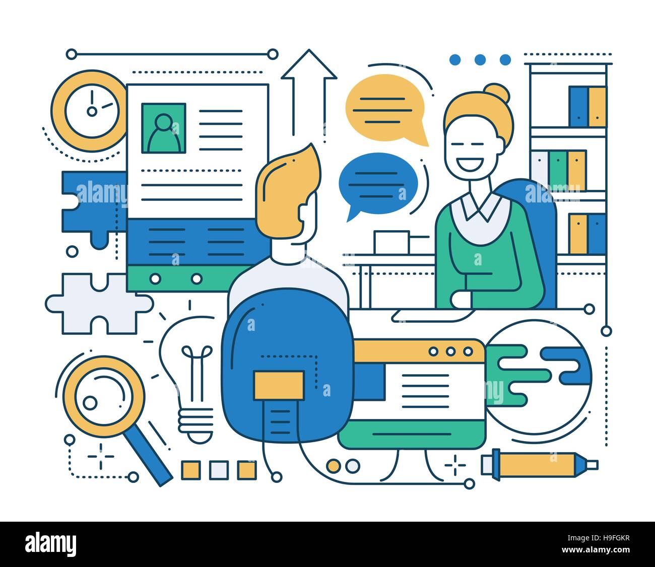 Il colloquio di lavoro - linea di composizione di design Illustrazione Vettoriale