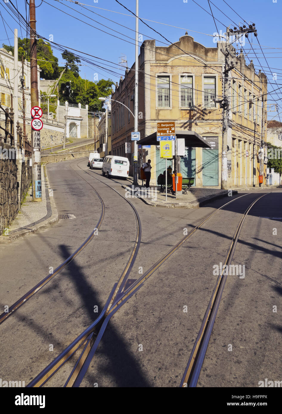 Il Brasile, la città di Rio de Janeiro, Santa Teresa, vista del Largo dos Guimaraes. Foto Stock