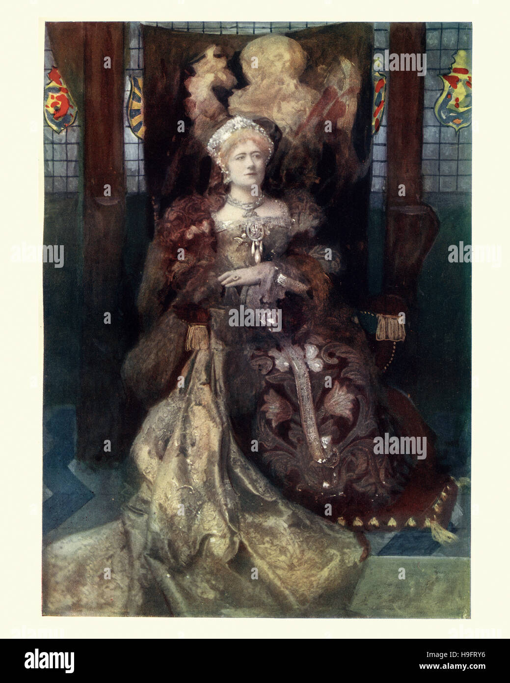 Victorian attrice Ellen Terry come William Shakespeare la regina Caterina d'Aragona nel suo gioco Henry VIII. Foto Stock
