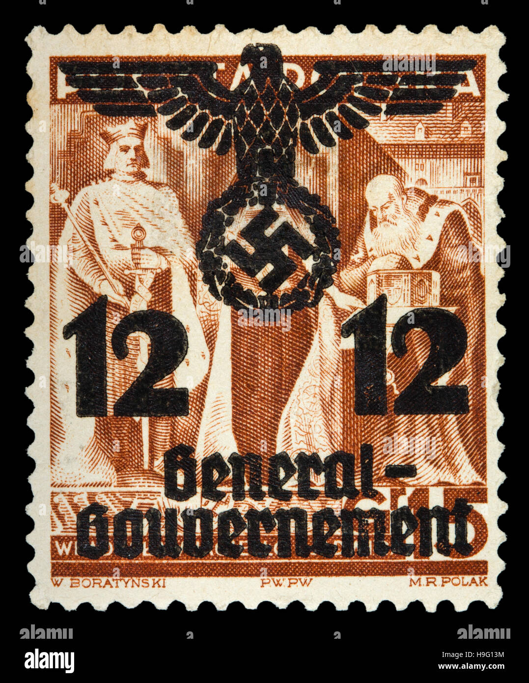 REICH TEDESCO. Circa 1939 - c.1944: Goudernement generale. Un francobollo con raffiguranti dei simboli nazisti Foto Stock