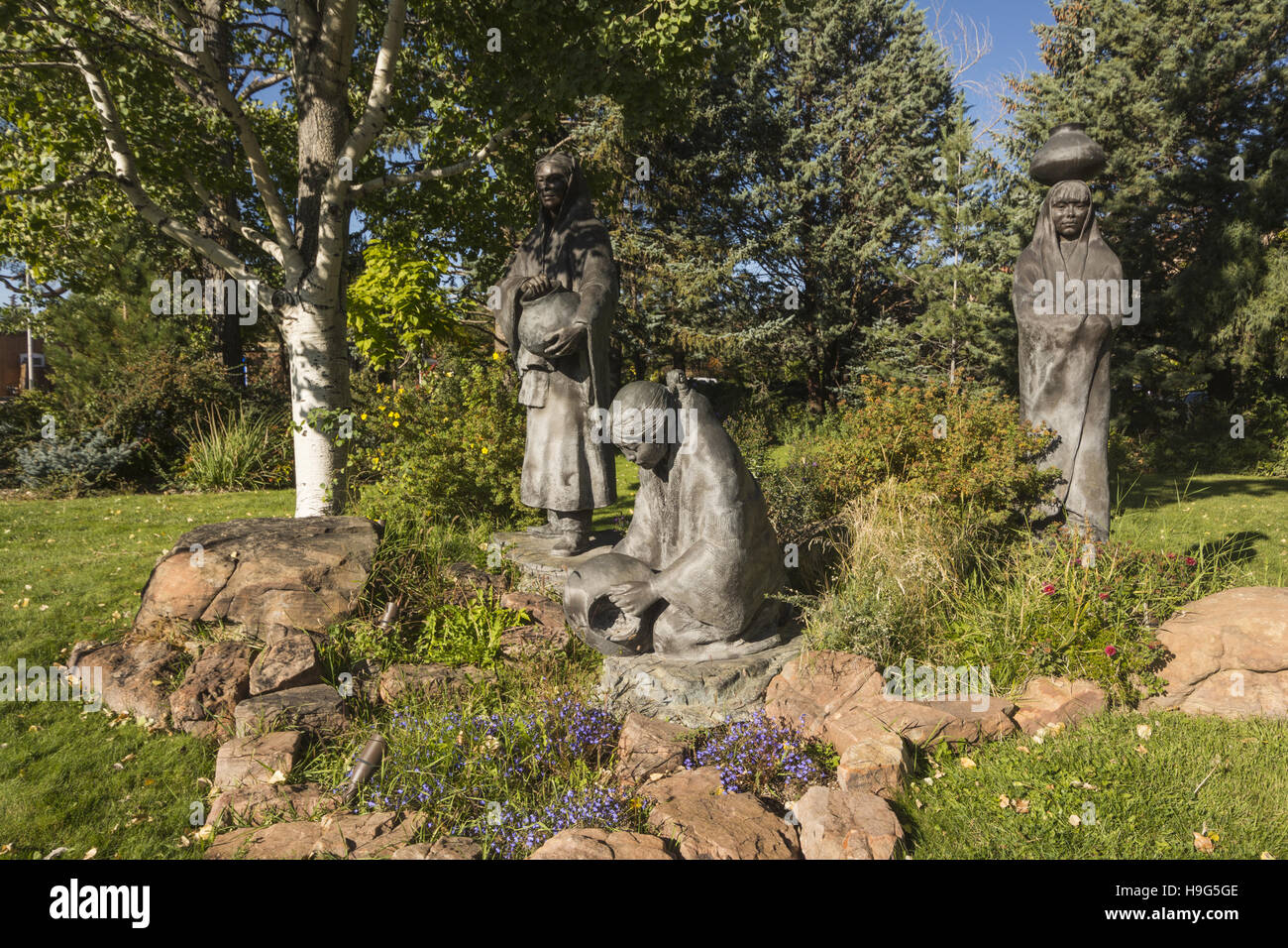 Nuovo Messico, Santa Fe, New Mexico State Capitol, statue per motivi Foto Stock