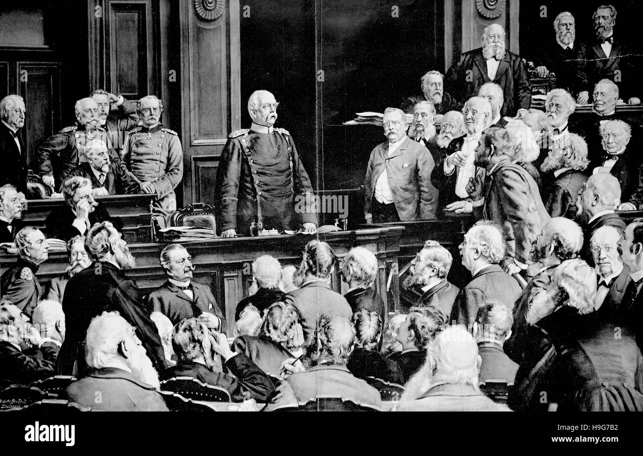 Riunione del Reichstag a 6. Febbraio 1888, è stato il Parlamento della Repubblica federale di Germania dal 1871 al 1918 Foto Stock