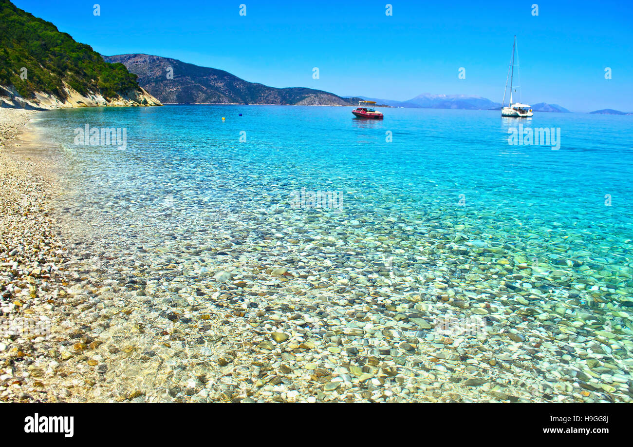 Paesaggio della spiaggia Gidaki Ithaca Grecia Foto Stock