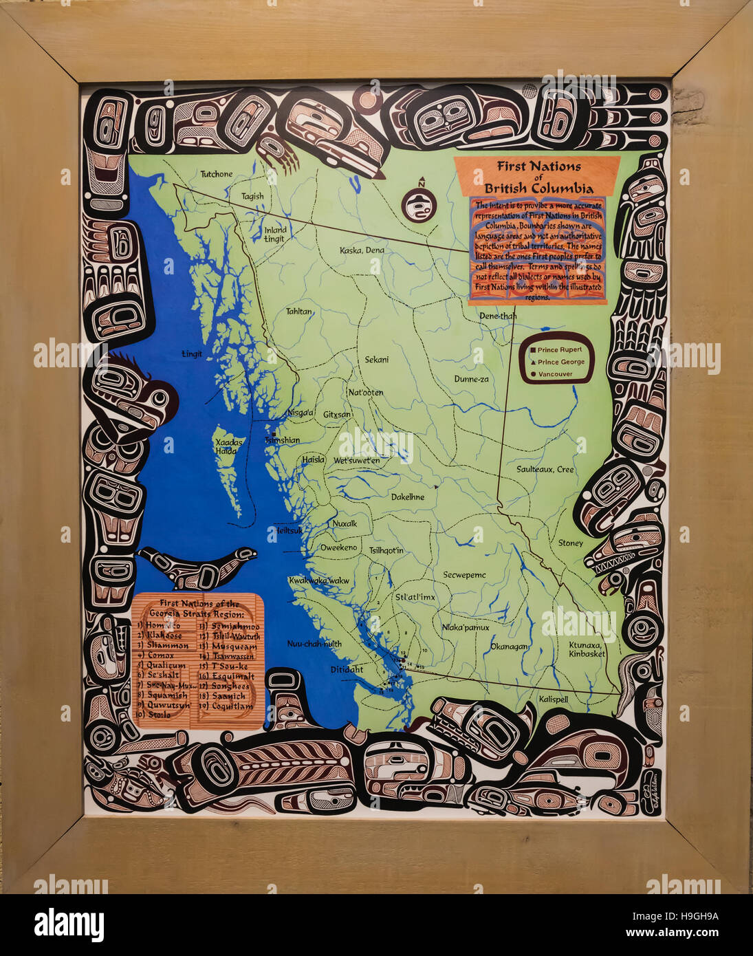 Mappa delle Prime Nazioni territorio della provincia della Columbia Britannica, Canada Foto Stock