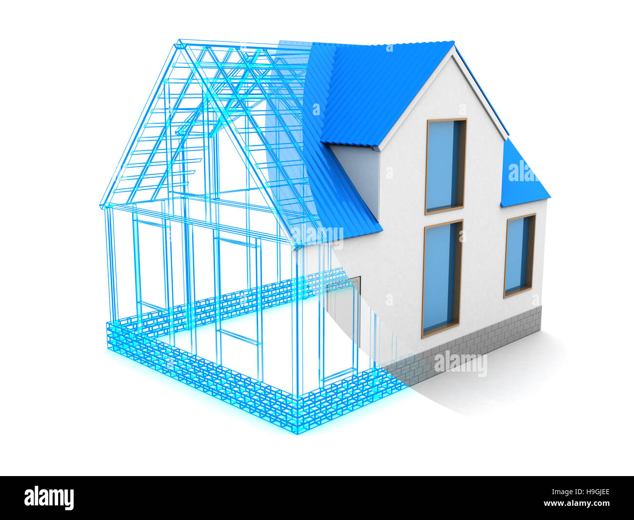 Abstract 3d illustrazione della casa del processo di progettazione Foto Stock