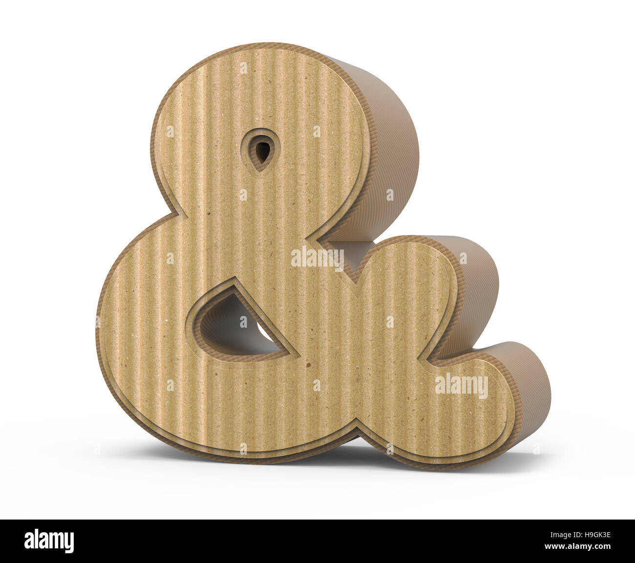 Inclinazione a destra di cartone ondulato ampersand mark, rendering 3D graphic isolati su sfondo bianco Foto Stock