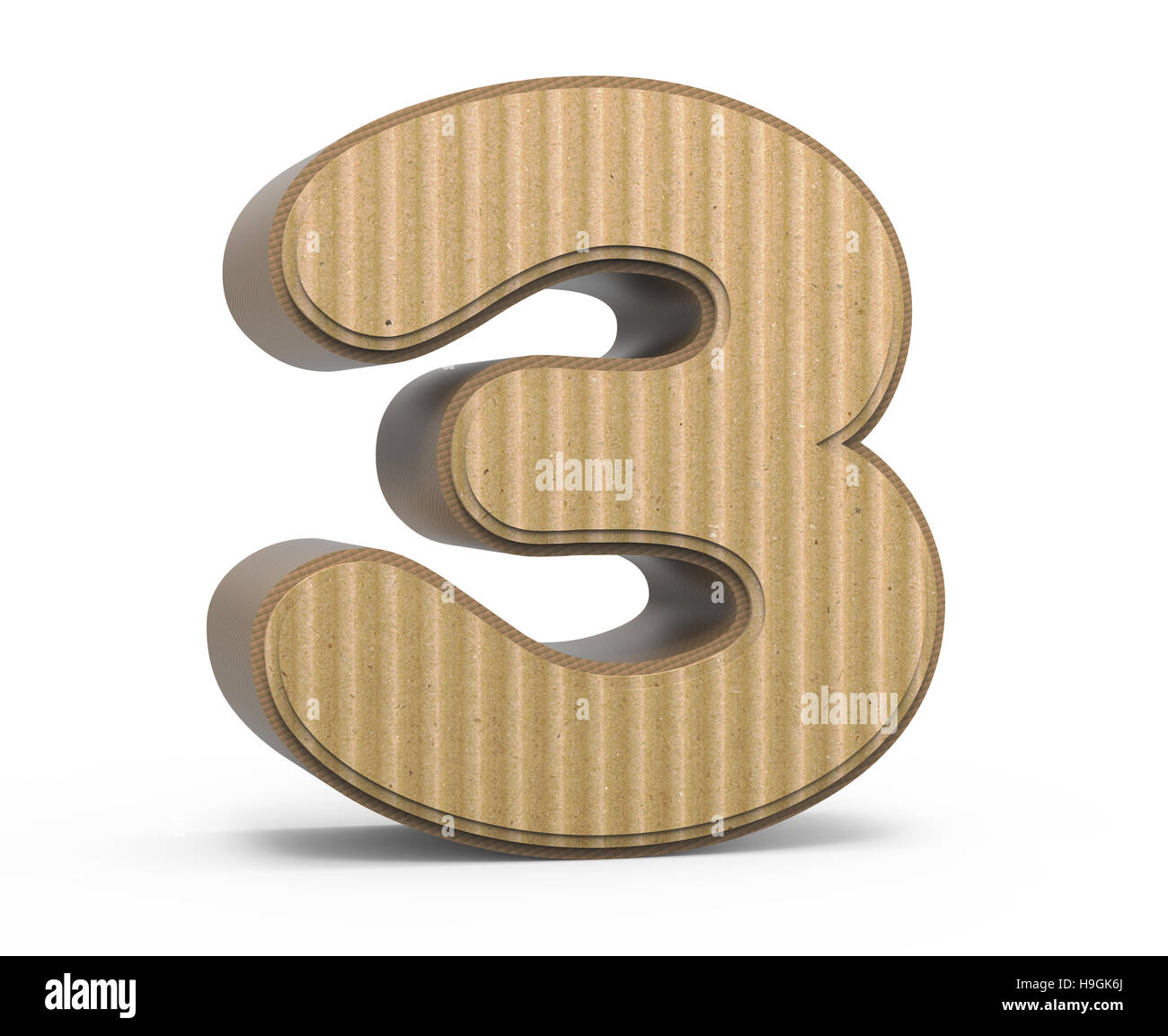 Inclinazione a sinistra di cartone ondulato numero 3, rendering 3D graphic isolati su sfondo bianco Foto Stock