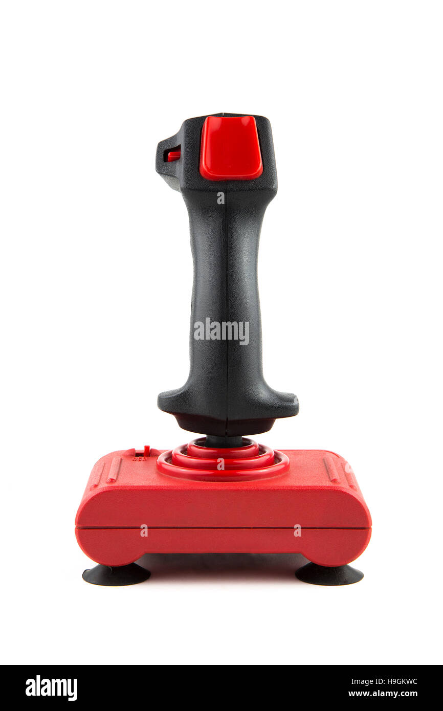 Overwhite ritratto di un joystick vintage con cavo Foto Stock