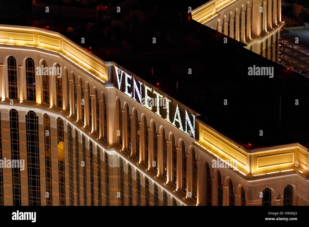 Vista aerea del Venetian Hotel la striscia di Las Vegas, Nevada, STATI UNITI D'AMERICA Foto Stock