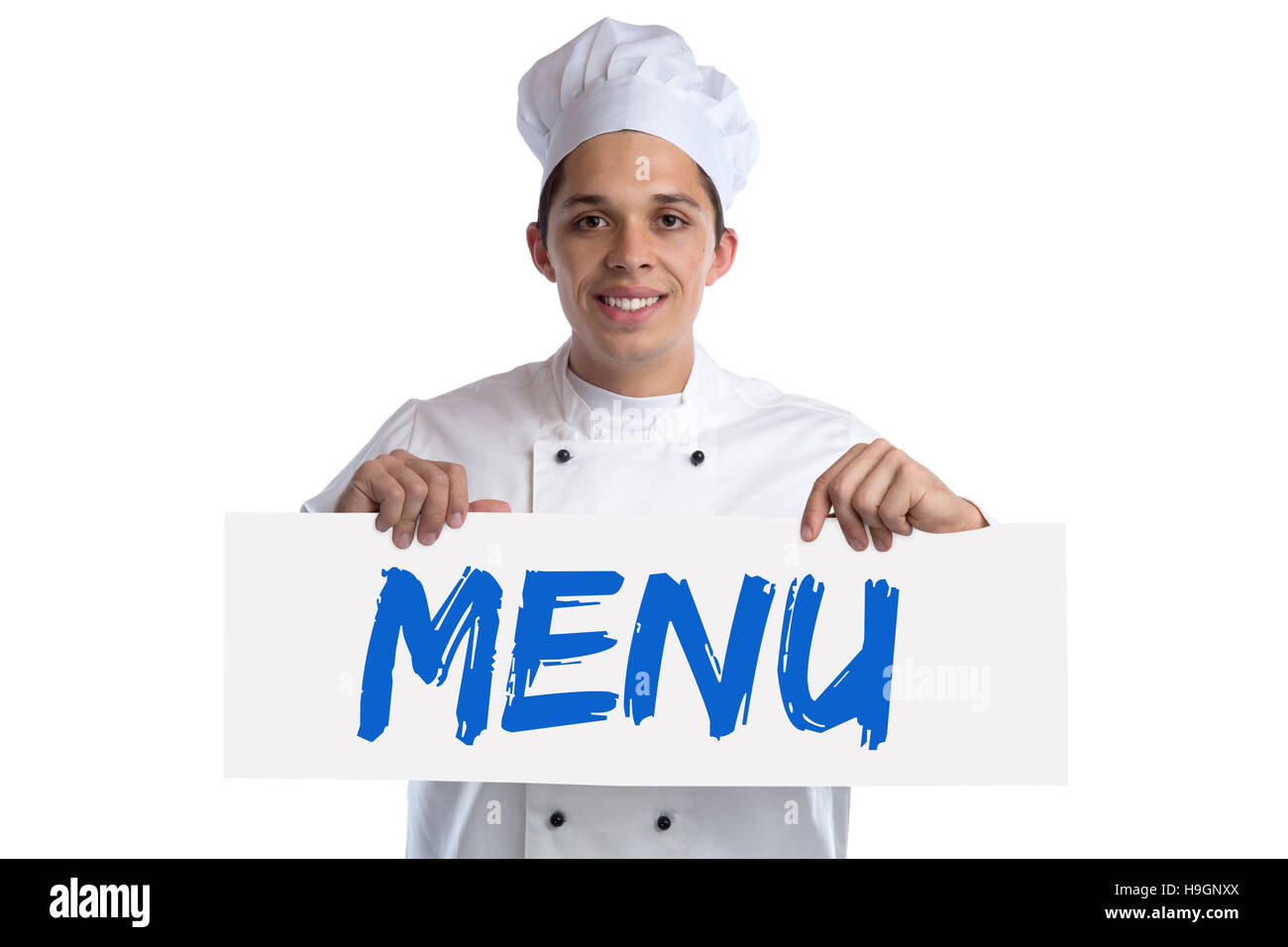 Scheda del menu del pranzo a cena il cibo del ristorante Cucina cucinare isolato su uno sfondo bianco Foto Stock