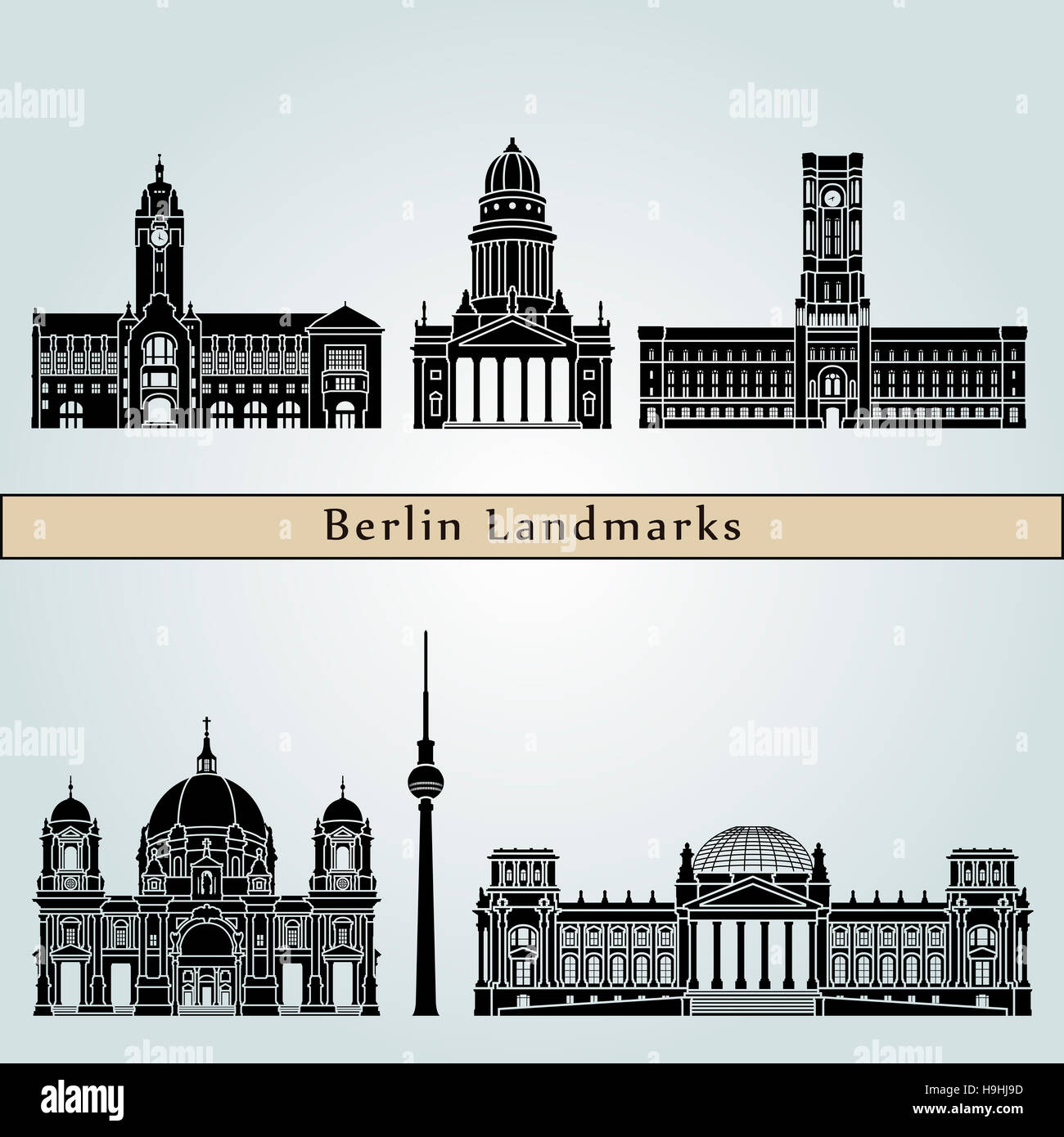 Berlin attrazioni e monumenti isolati su sfondo blu modificabile nel file vettoriale Foto Stock