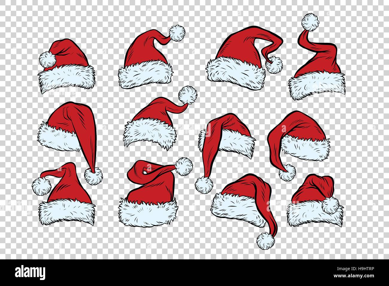 Impostare il Natale cappelli di Babbo Natale Illustrazione Vettoriale