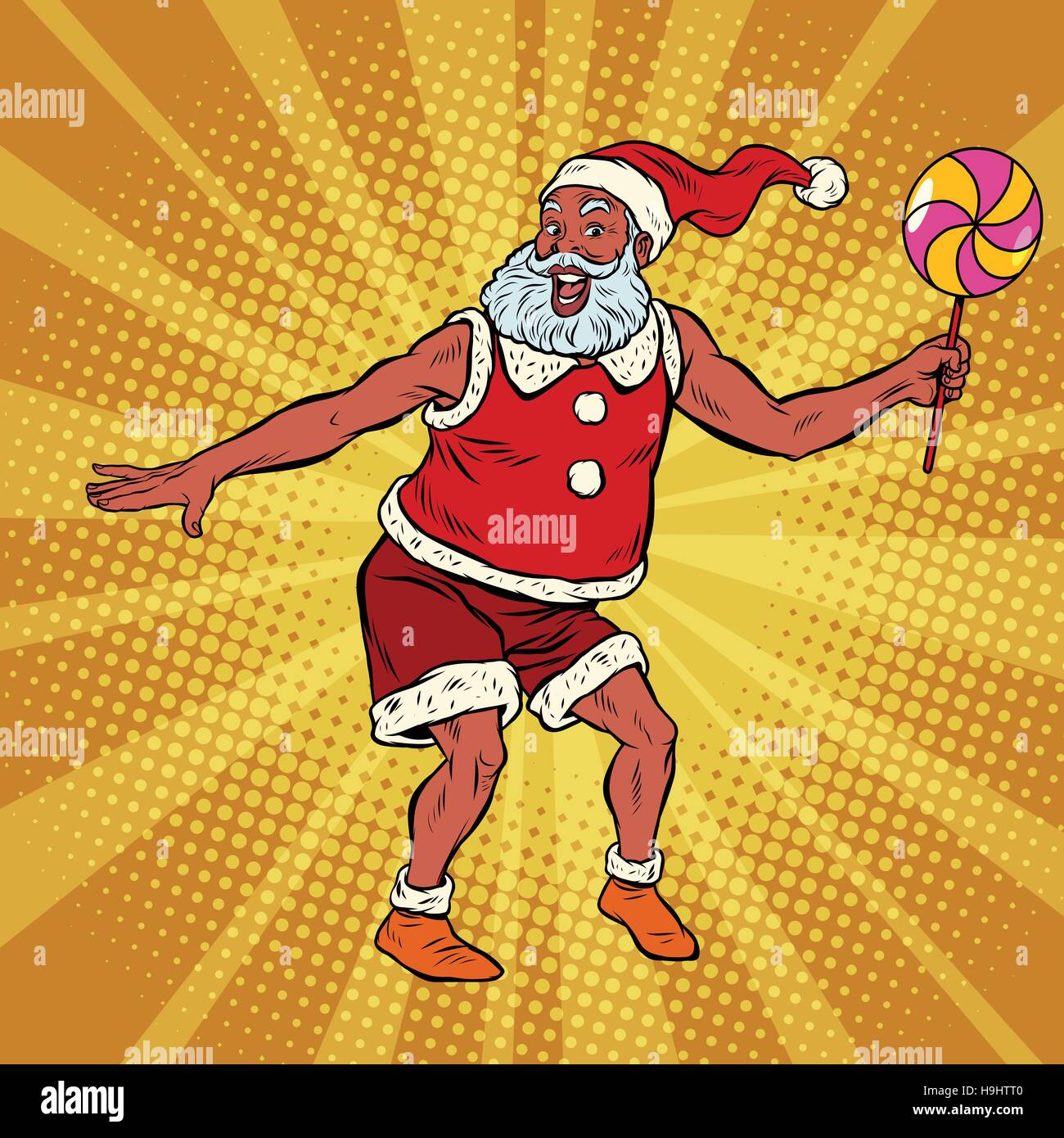 Southern Santa Claus ballando con lecca-lecca Illustrazione Vettoriale