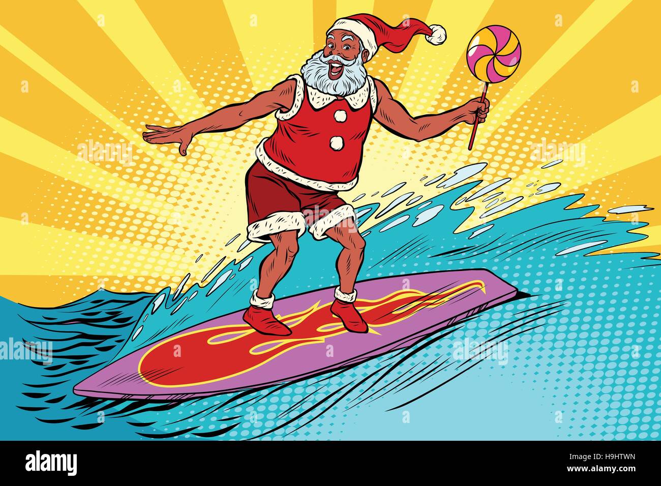 Sport Babbo Natale su una tavola da surf Illustrazione Vettoriale